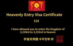 천상 입국 비자 증명서